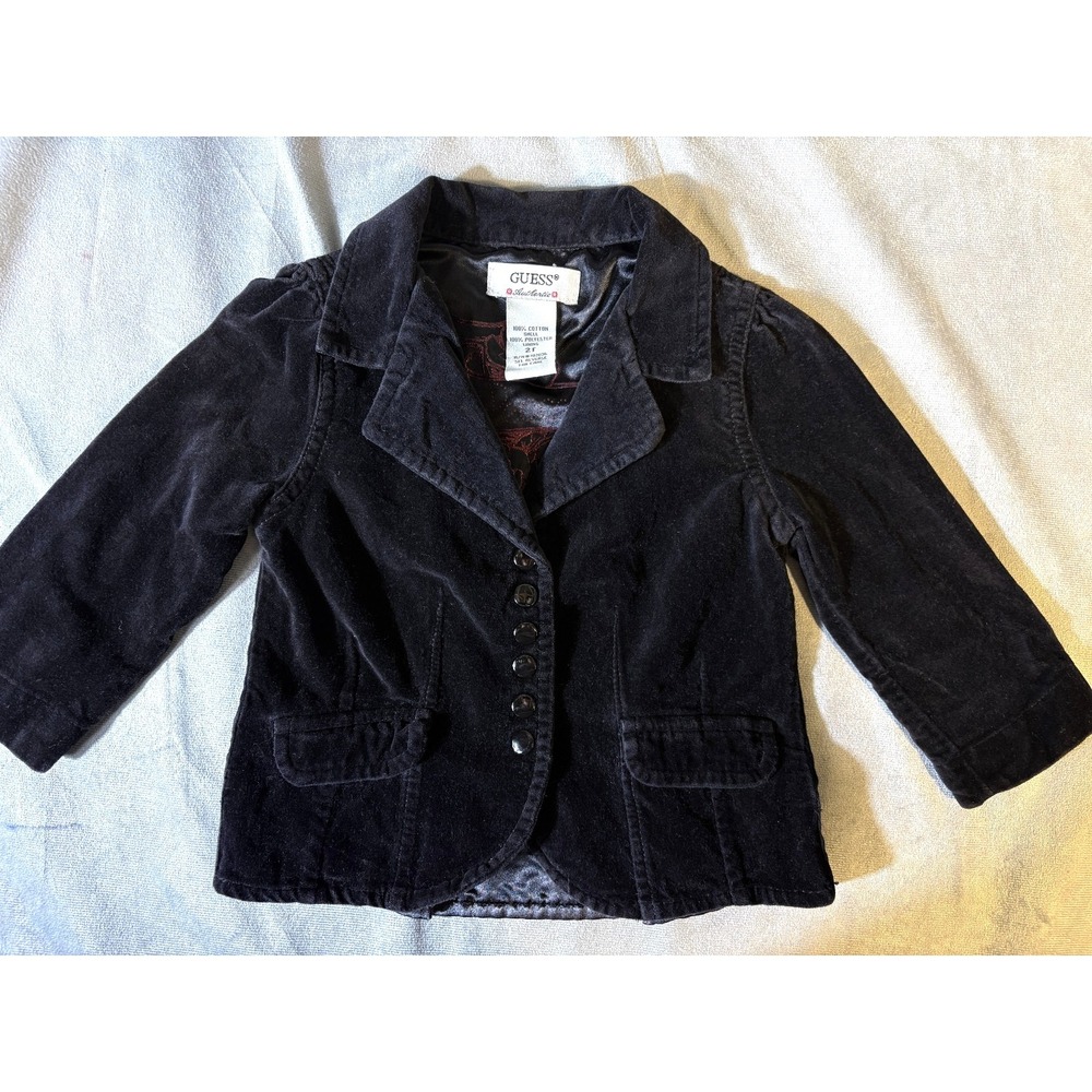 GUESS Kids Y2K 90's Black Velour Blazer Jacket Unisex Punk Goth Rock n Roll 2T
